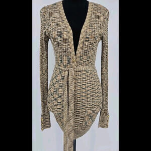 Vintage Cache Gold Striped Long Belted‎ Cardigan Sweater sz M